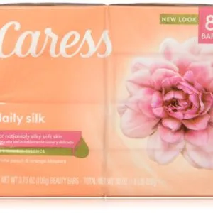 Caress Beauty Bar Soap For Silky, Soft Skin Daily Silk With Silk Extract and Floral Oil Essence, 3.75 (8 count)