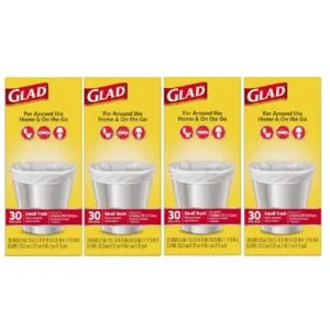 Glad Small Garbage Bags, 4 Gallon Bags, 4 – 30 Count (120 Total)