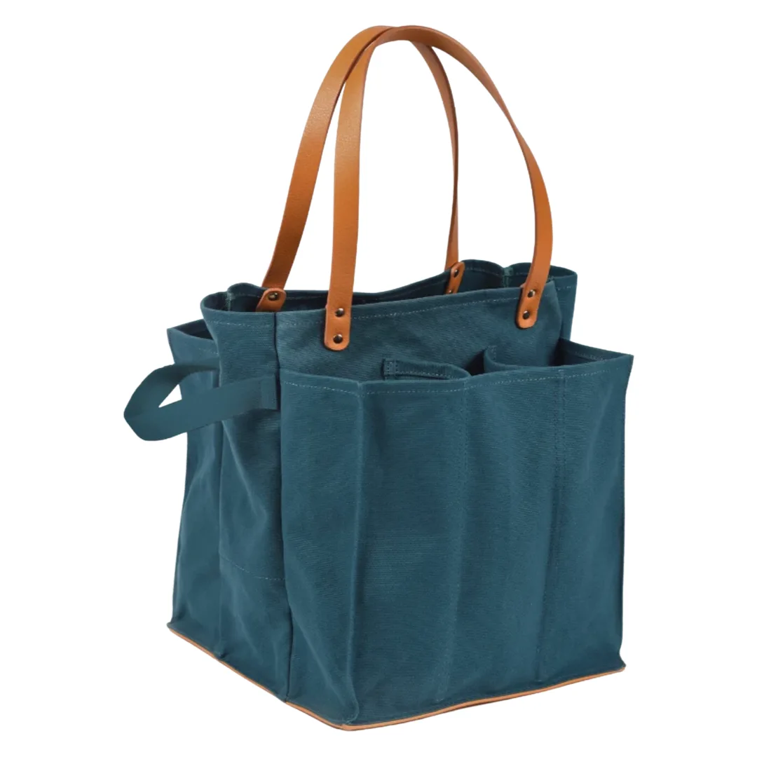 CapaBunga® – Reusable Multi-Pocket Market Tote : Petrol Blue with Must