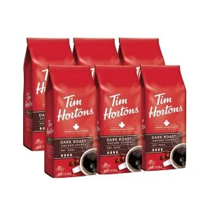 Tim Hortons – Dark Roast Ground Coffee Bag, 12 oz | Pack of 6