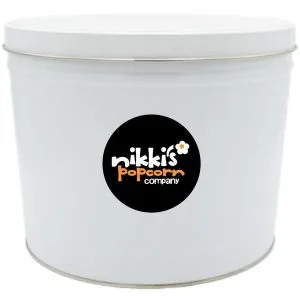 2 Gal White Gourmet Popcorn Tin