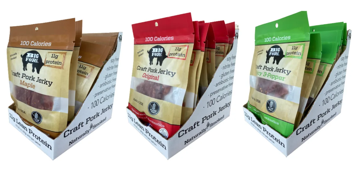 Big Fork Craft Pork Jerky Bags – 24 bags x 8 of each flavor case