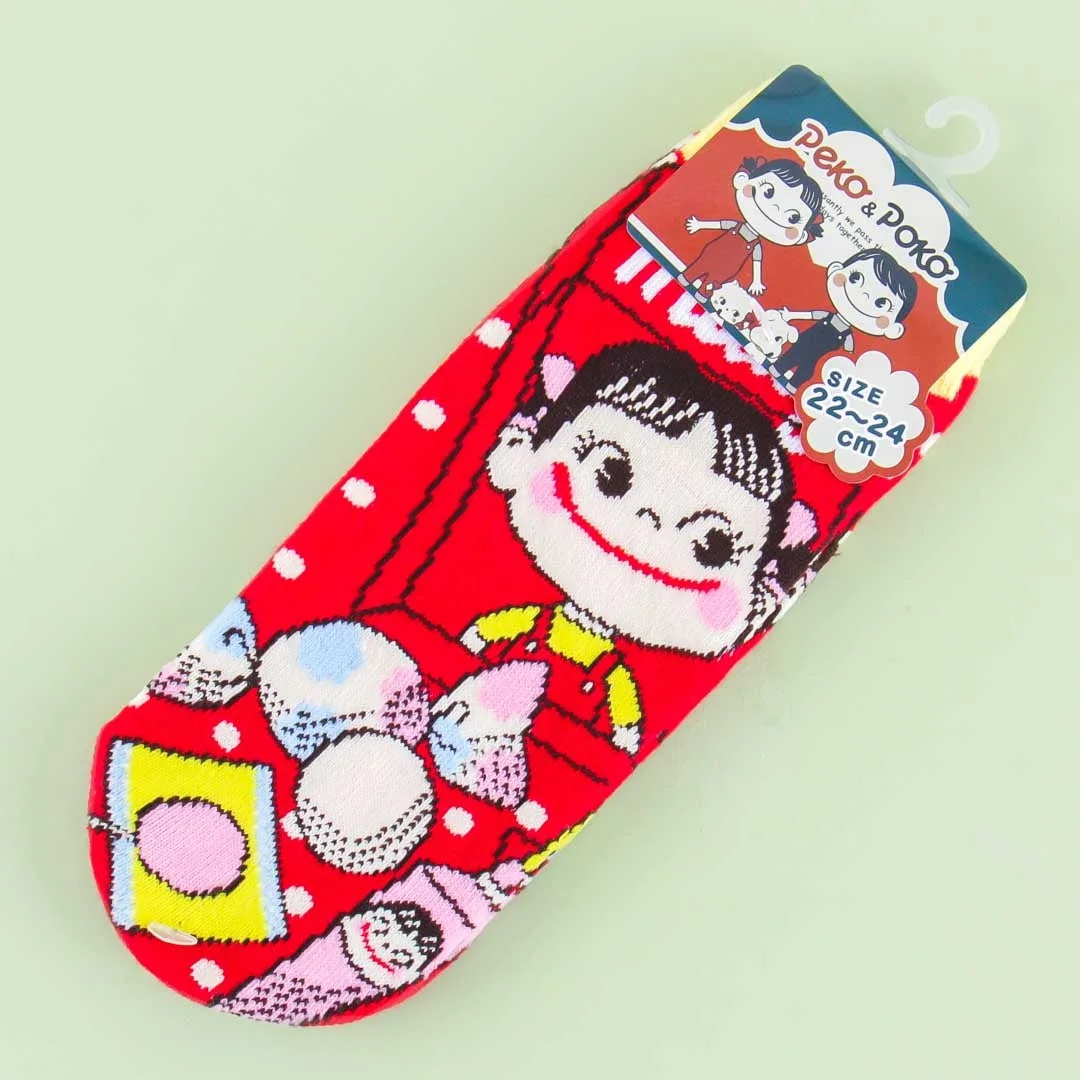 Milky Smiling Peko-Chan Polka Dot Socks