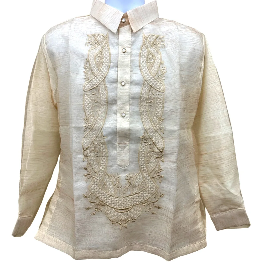 Barong Tagalog Special Double Lining with Piping Brown Sun Scale Design