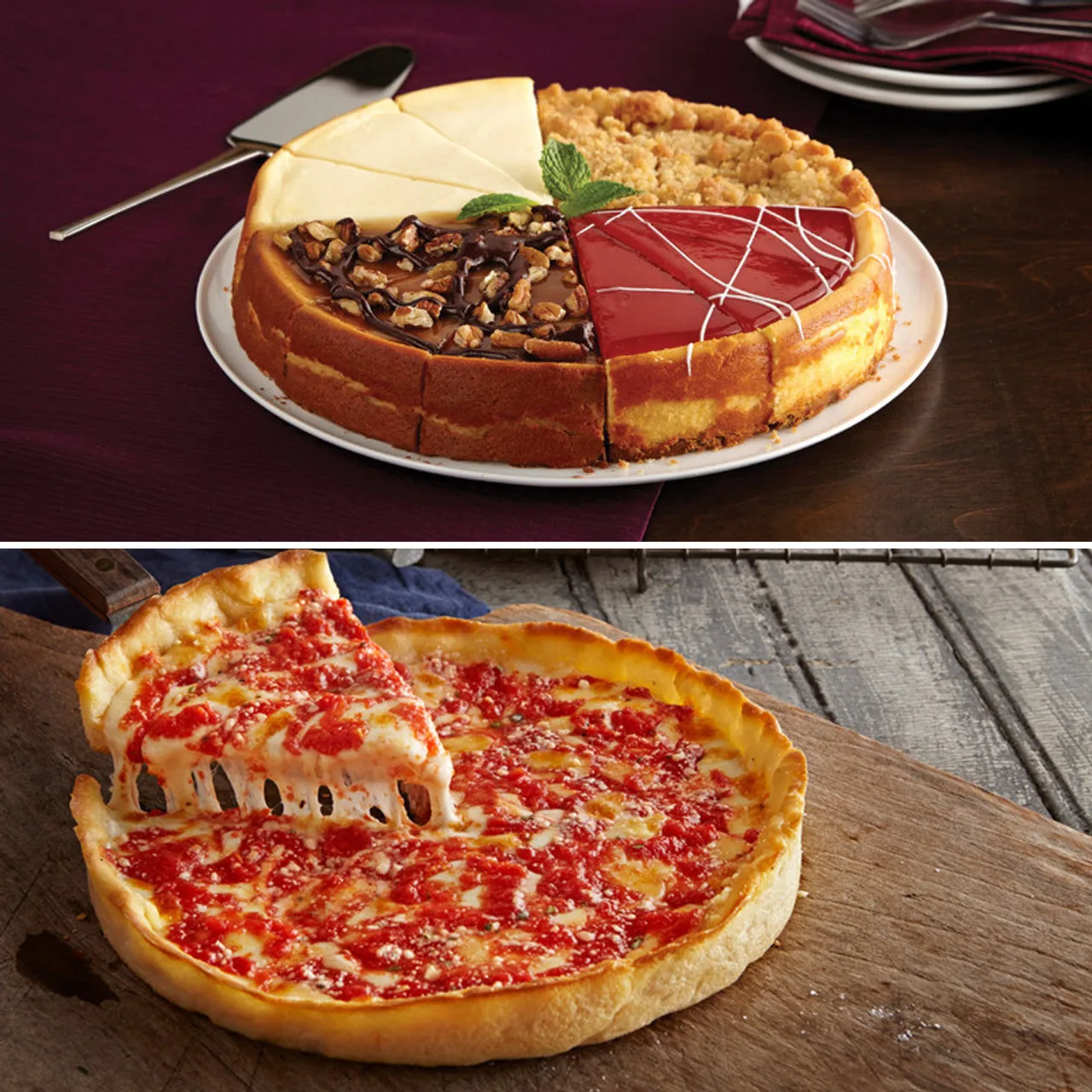 1 Eli’s Sampler Cheesecake & 1 Lou’s Pizza