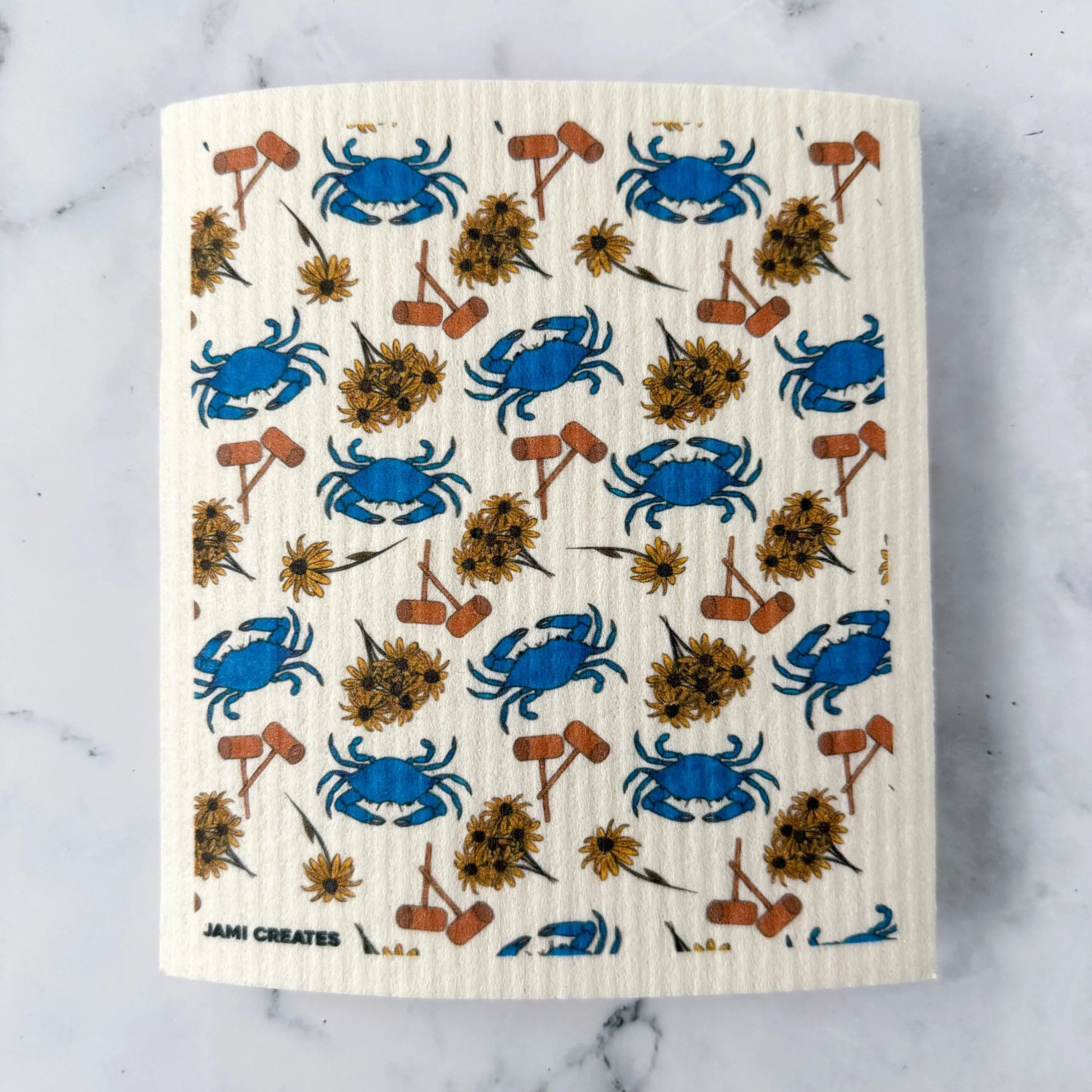 Jami Creates – Maryland Crab Feast Patterned Swedish Dish Cloth