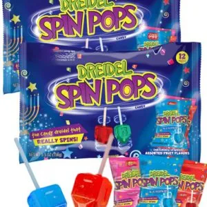 Dreidel Spin Pops, Assorted Fruit Flavors, Spinning Hanukkah Candy Lollipops, Individually Wrapped, Kosher Parve, 12 Count (Pack of 2)