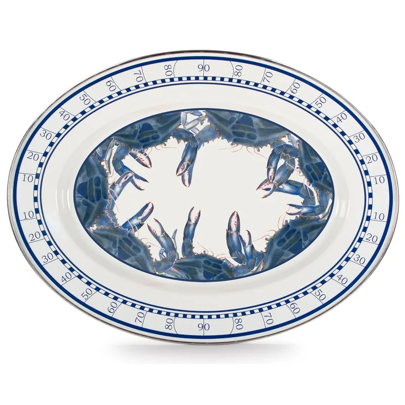 Golden Rabbit Blue Crab Oval Platter