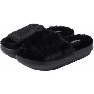 32 Degrees Plush Faux Fur Cushion Slide Slippers, Black