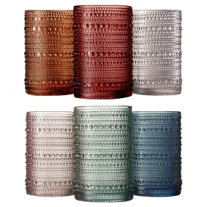 The Wine Savant- Beaded Hobnail Highball Drinking Glasses Muted Color