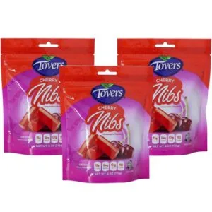Tovers Cherry Nibs, Cherry Flavored Chewy Candy, Resealable Bag, 6 oz (Pack of 3)