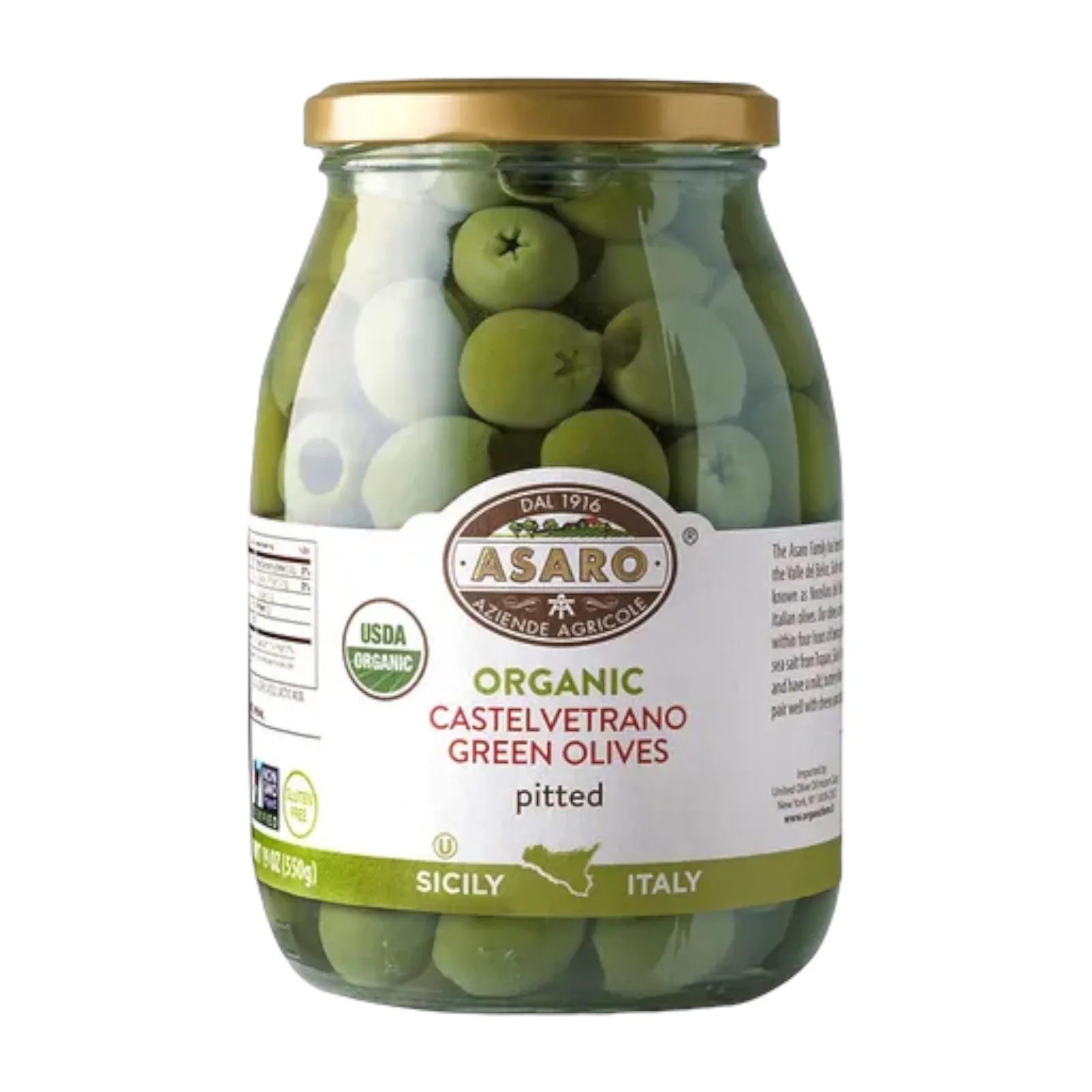 Asaro Organic Castelvetrano Green Olives Pitted