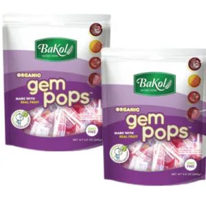 Bakol Organic Gem Pops, Assorted Fruit Flavors Lollipops, 8.5 oz (Pack of 2)